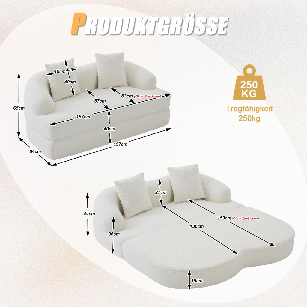 Divano letto 2 posti - con funzione letto e schienali separati - in chenille beige