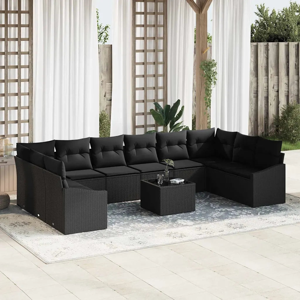Set Divano da Giardino con archiviazione Nero polyrattan
