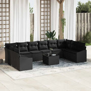 Set Divano da Giardino con archiviazione Nero polyrattan