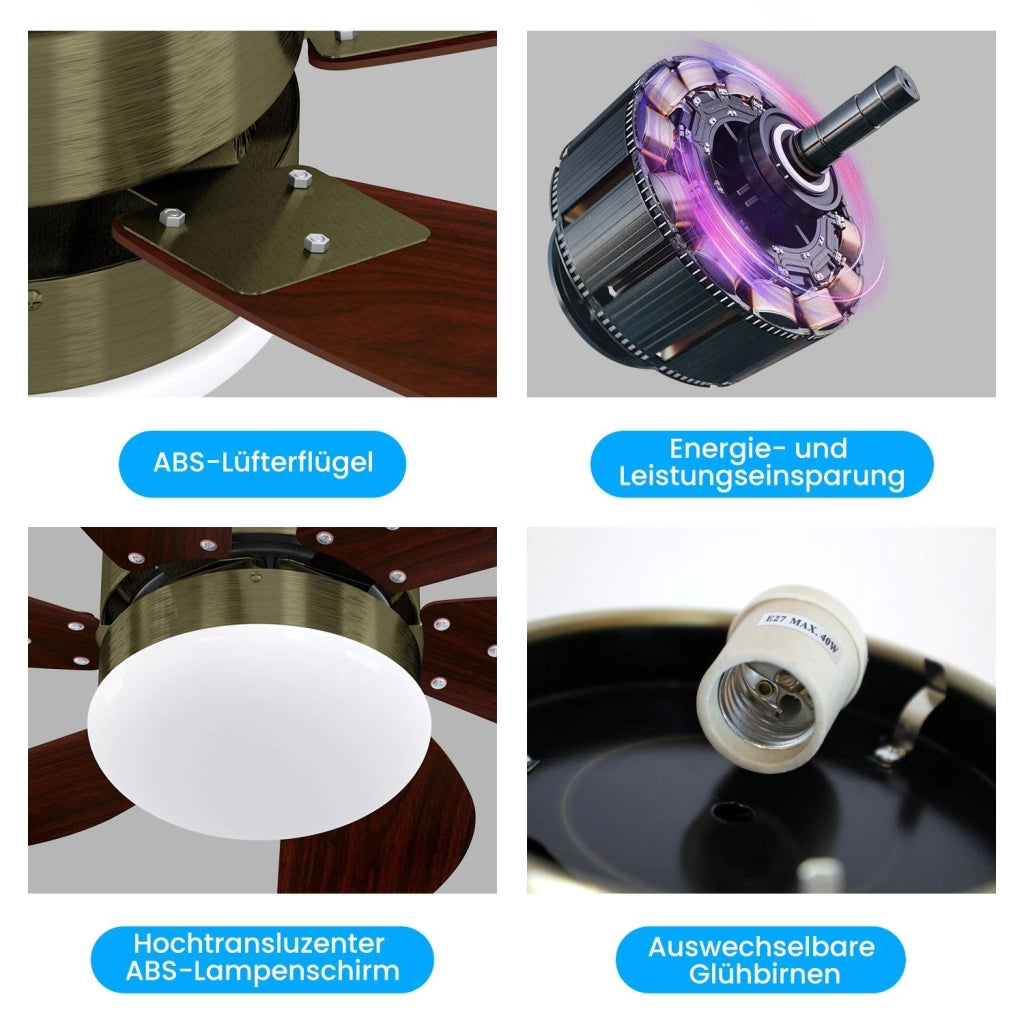 ZMH Ventilatore da soffitto con luce e telecomando Silenziatore per corridoio Camera da letto Luce a soffitto