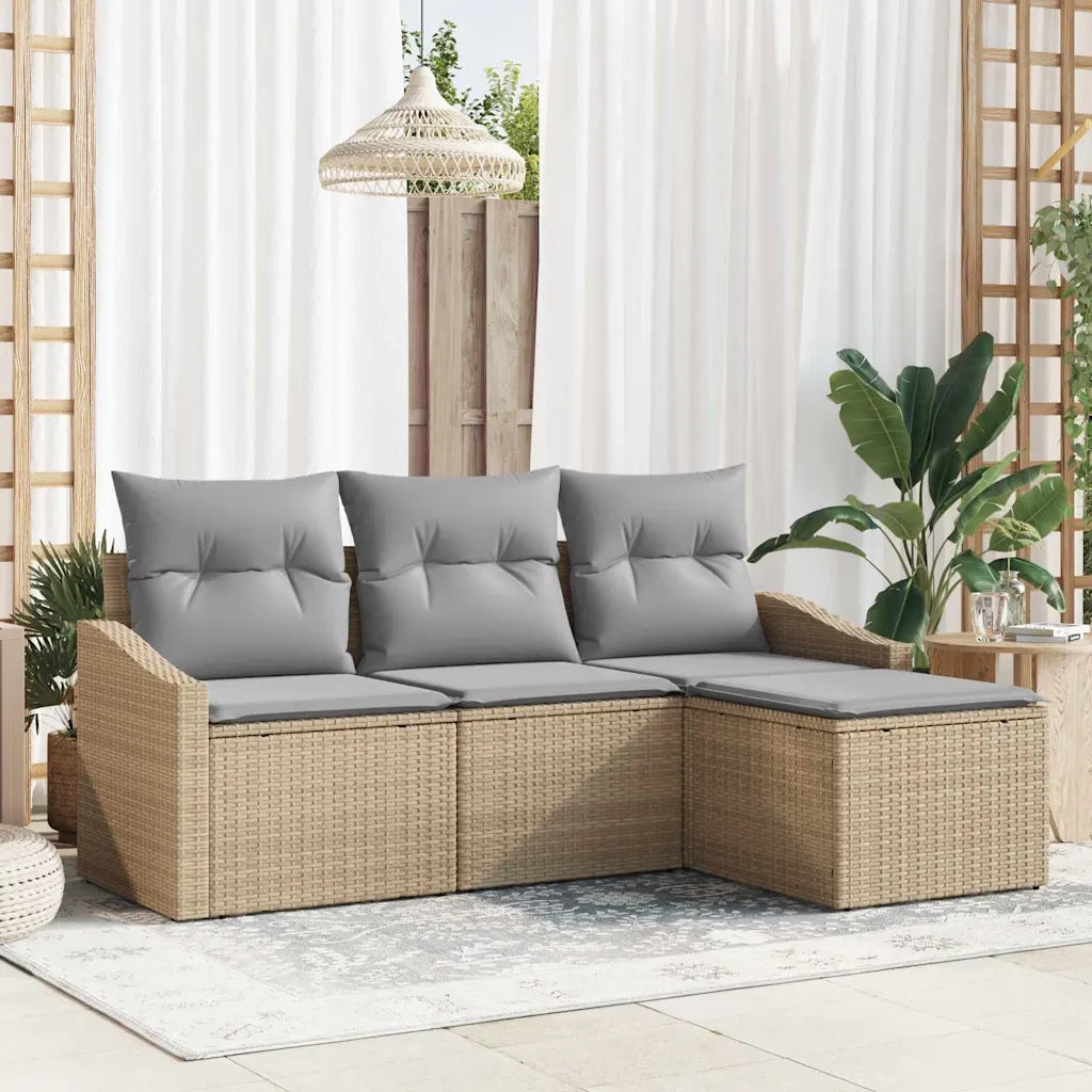 Set di divani con cuscino 4 pcs Beige polyrattan 3346670