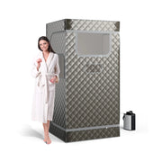Sauna a vapore portatile 91 x 91 x 183 cm con 9 impostazioni di temperatura sedia pieghevole elegante interno grigio 20_0013559