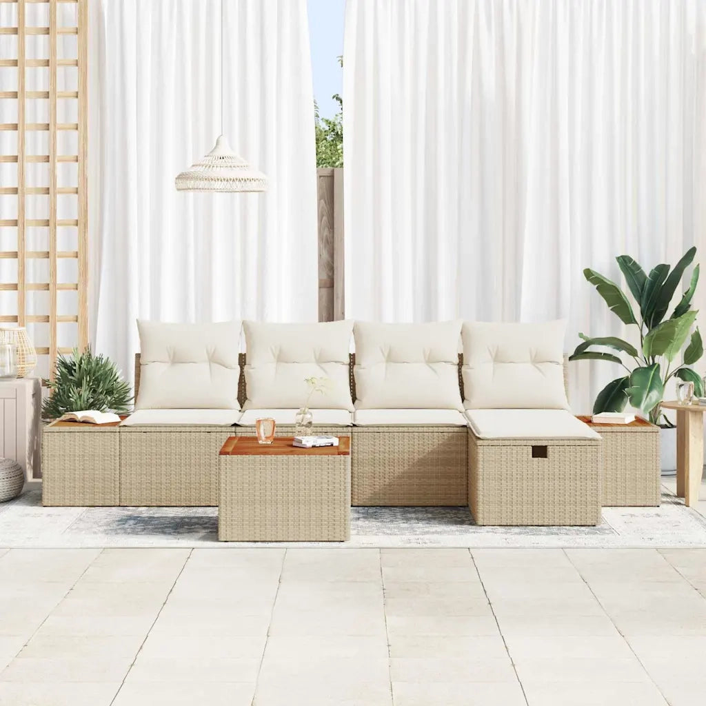 Set Divano da Giardino con cuscino 6 pcs Beige polyrattan 3359628