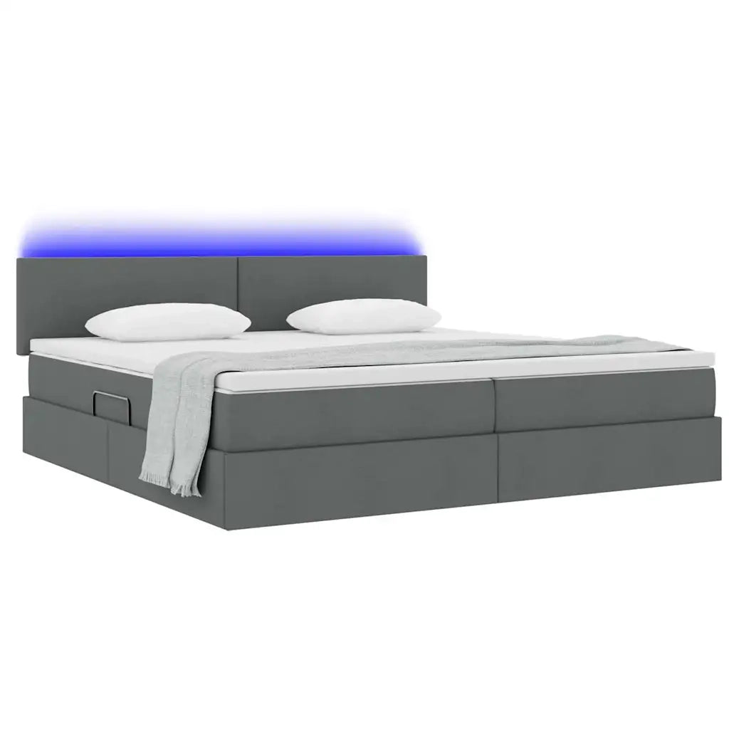 Letto con contenitore e LED Grigio scuro 200 x 200 cm Tessuto