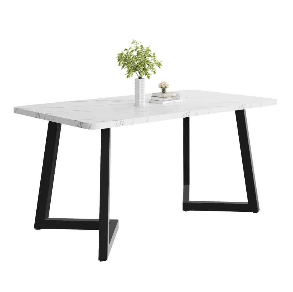 Tavolo da pranzo 117x68x75 cm in MDF con effetto marmo; bianco e nero