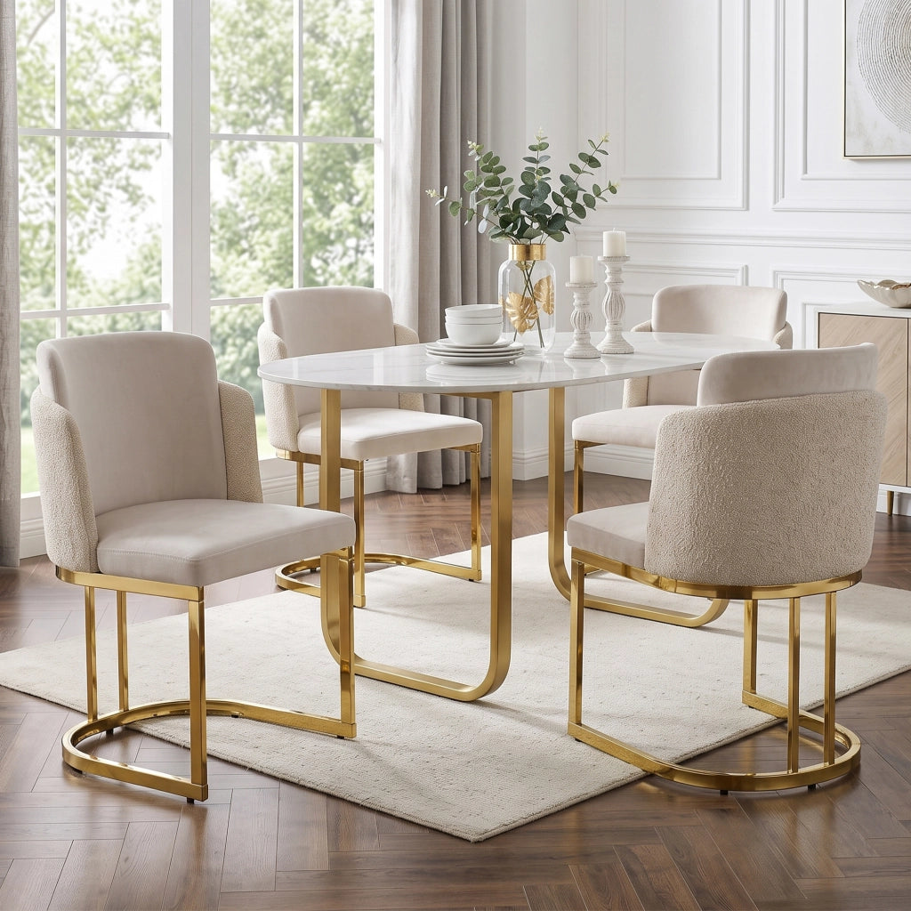SEDIA da pranzo Set da 4 pezzi 61,5x53,5x86 cm Beige e Oro