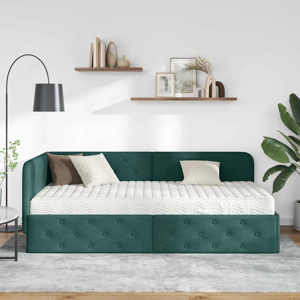 Cornice del letto ad angolo Verde Scuro 90 x 190 cm Tessuto