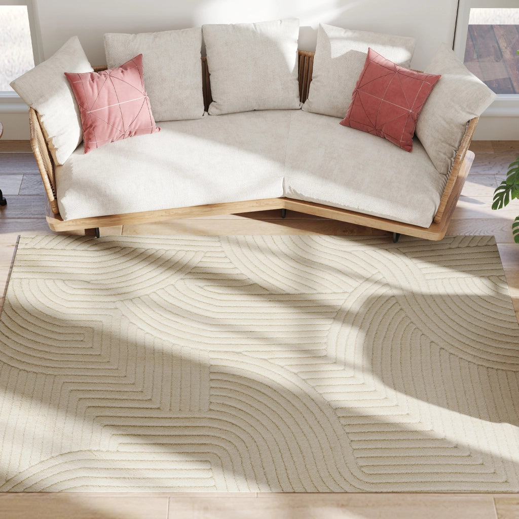 Tappeto Soggiorno Geometrico ¨C Xylo ¨C 230x160 cm Pelo Lungo Antiscivolo Crema