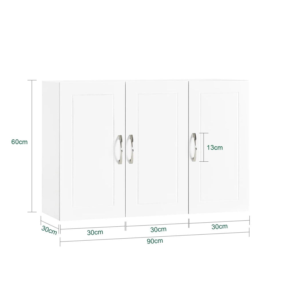 Armadietto pensile da bagno Mobile da parete per il cucina 3 ante 90x30x60cm Bianco FRG231-L-W
