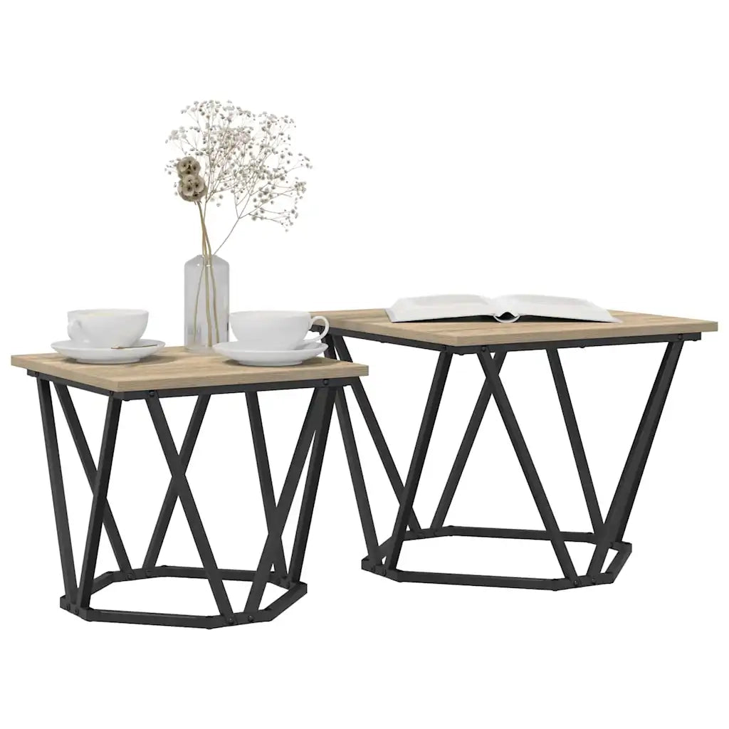 Set tavolini 2 pcs Rovere Sonoma Legno ingegnerizzato e acciaio 868268