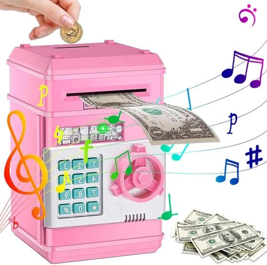 Cassa di Risparmio per Bambini con Funzione di Cassaforte e Suono, in Rosso, Regalo per Bambini
