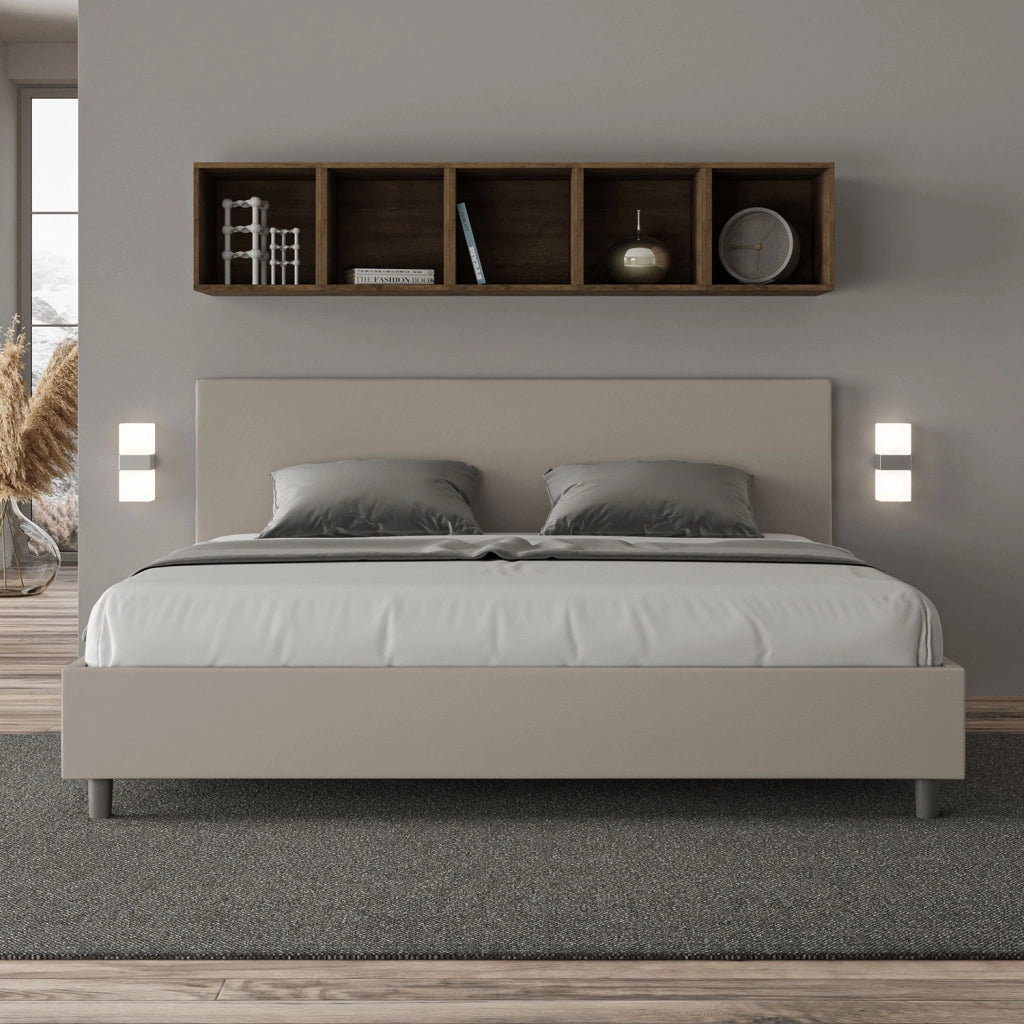 BS COM Letto con rete imbottito 180x200 similpelle tortora
