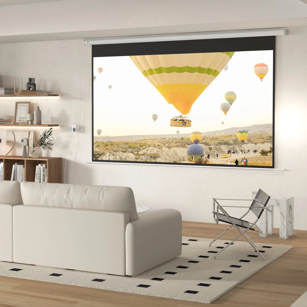 Schermo per proiettore elettrico 266 x 149 cm 16:9 con telecomando per home cinema e presentazioni, in metallo, bianco