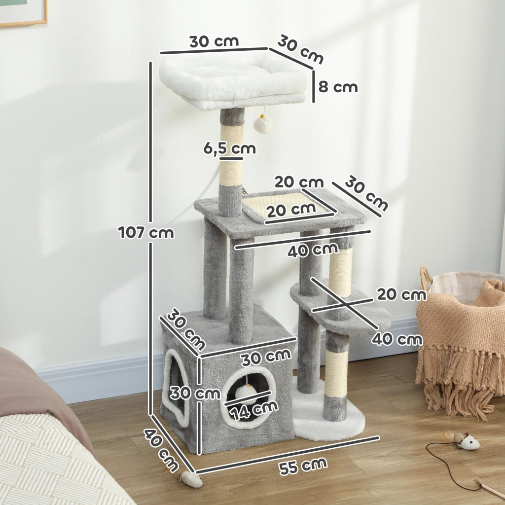 Torre per Gatti con Piattaforma e Tana ¨C Minimal ¨C Grigio 55x40x107 cm