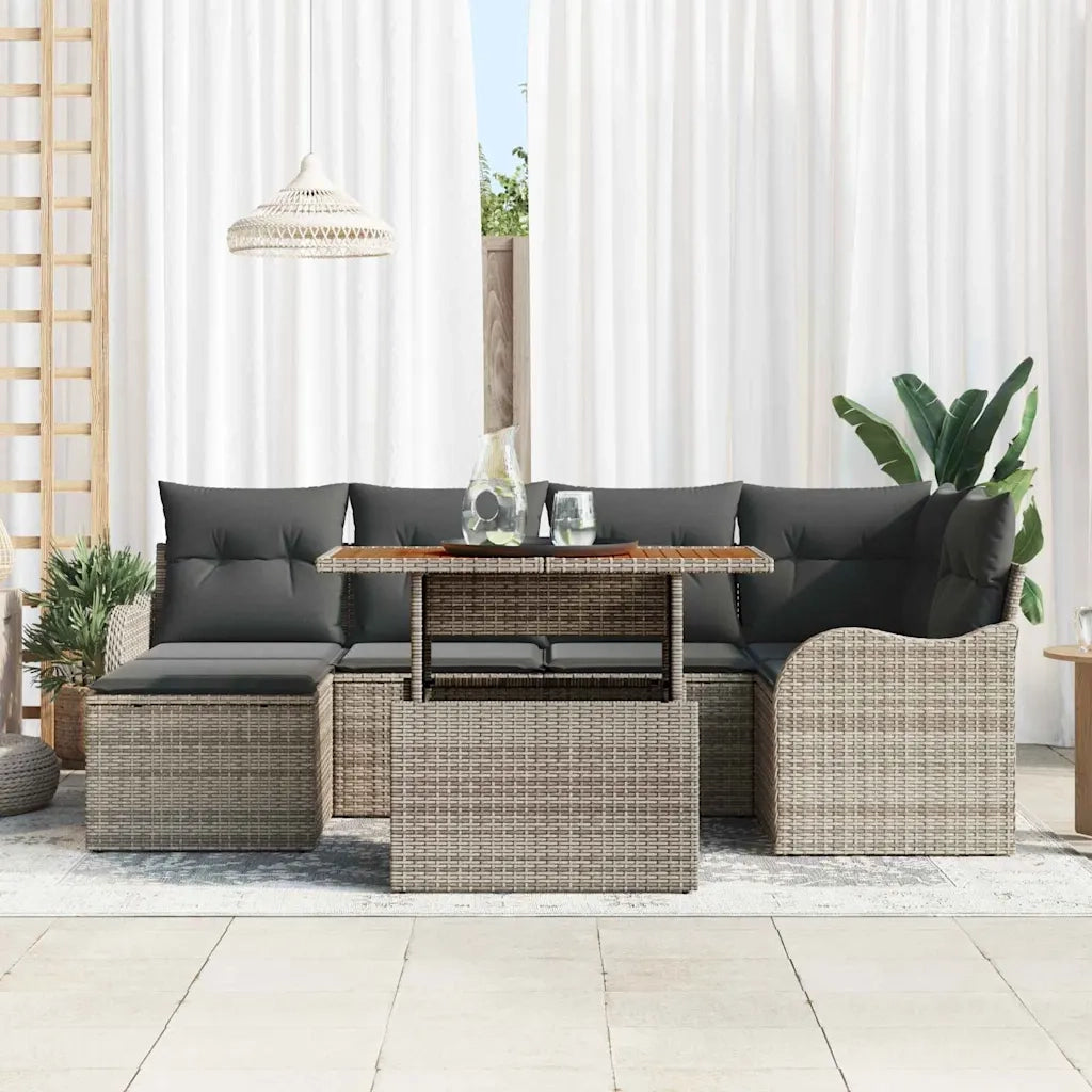 Set Divano da Giardino 7 pcs Grigio Poly Rattan 3358218