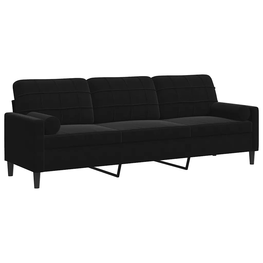 Divano | Divano da soggiorno | Sofa a 3 Posti con Cuscini Nero 210 cm in Velluto