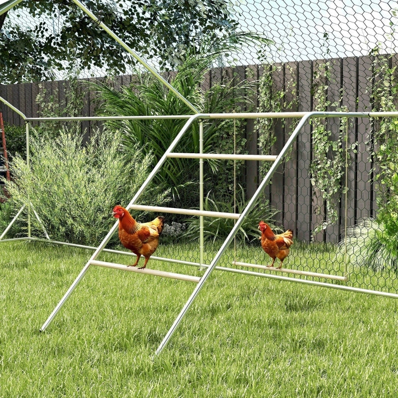 Centro gioco per galline in legno e acciaio, 82 x 150 x 110 cm, colore argento