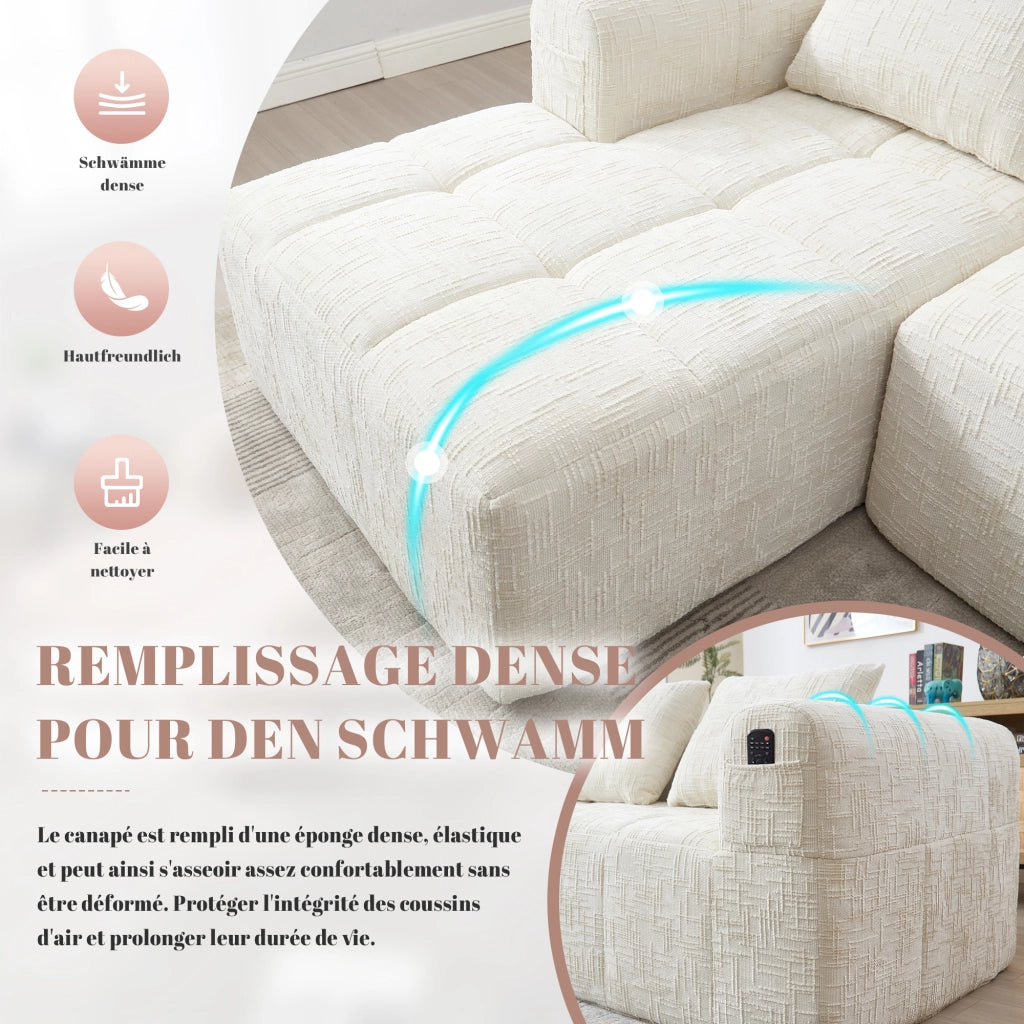 Divano Angolare 3 Posti con Chaise Longue ¨C MINIMAL ¨C Chenille Beige, Cuscini, Braccioli
