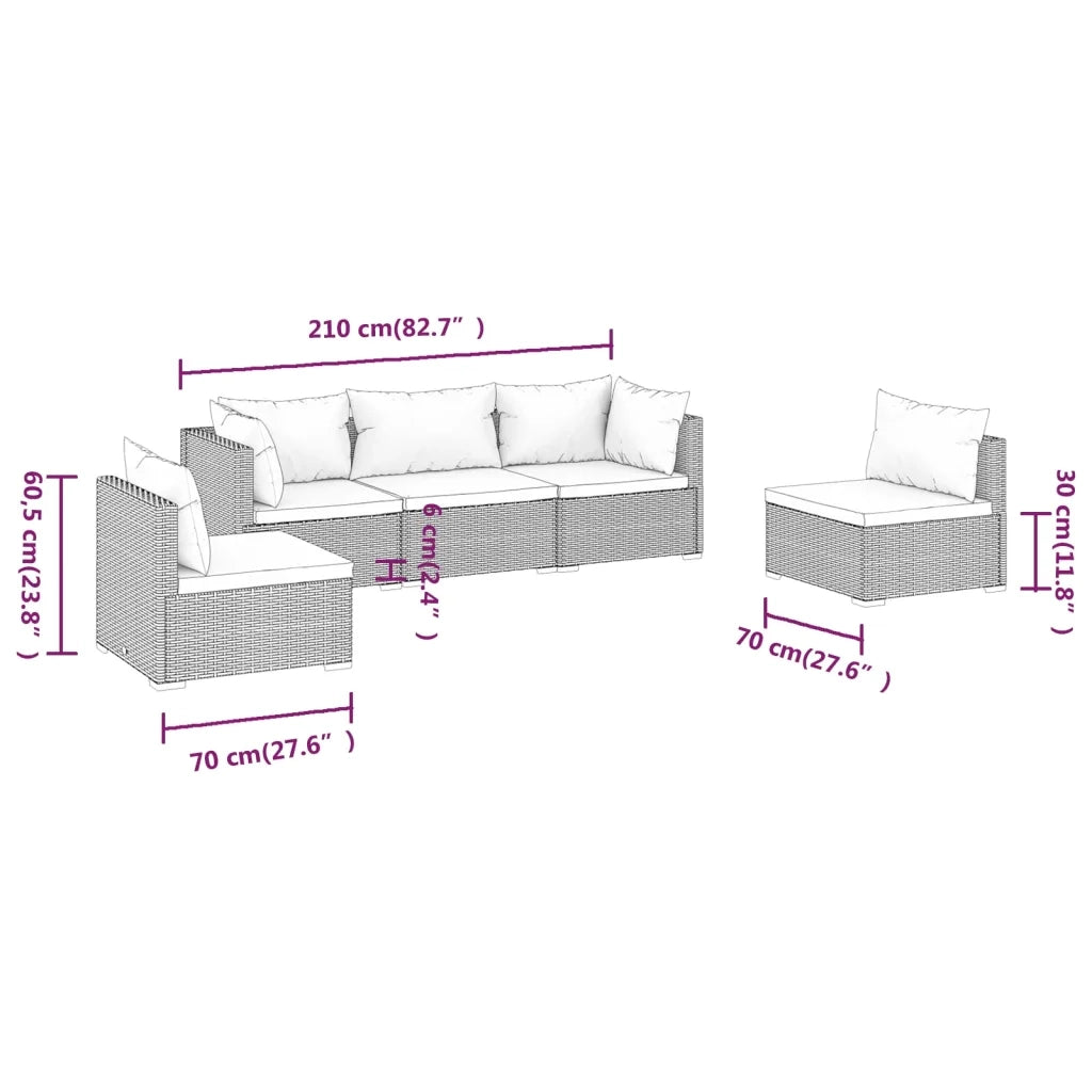 Set Divani da Giardino 5 pz con Cuscini in Polyrattan Grigio 3102189