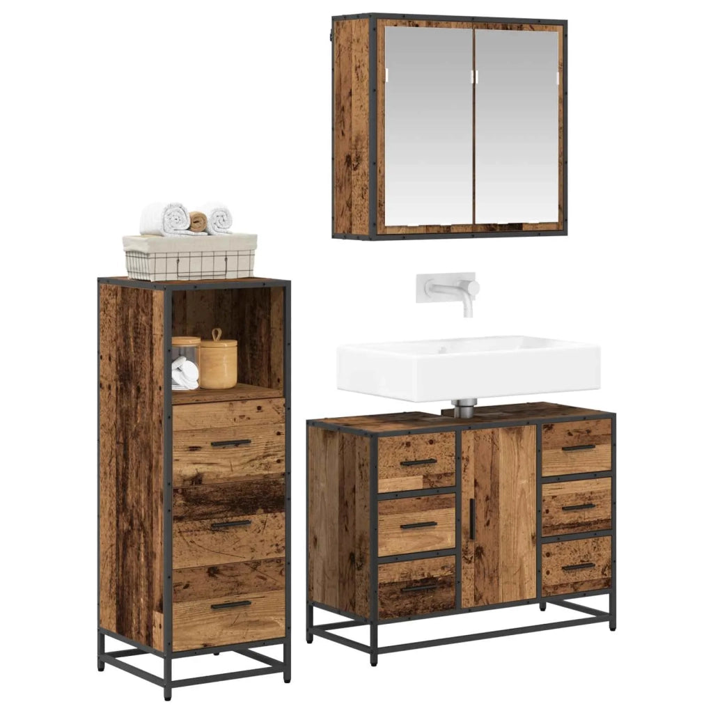 Set di mobili per il Bagno | Armadio da bagno con cassetto 3 pz Legno vecchio