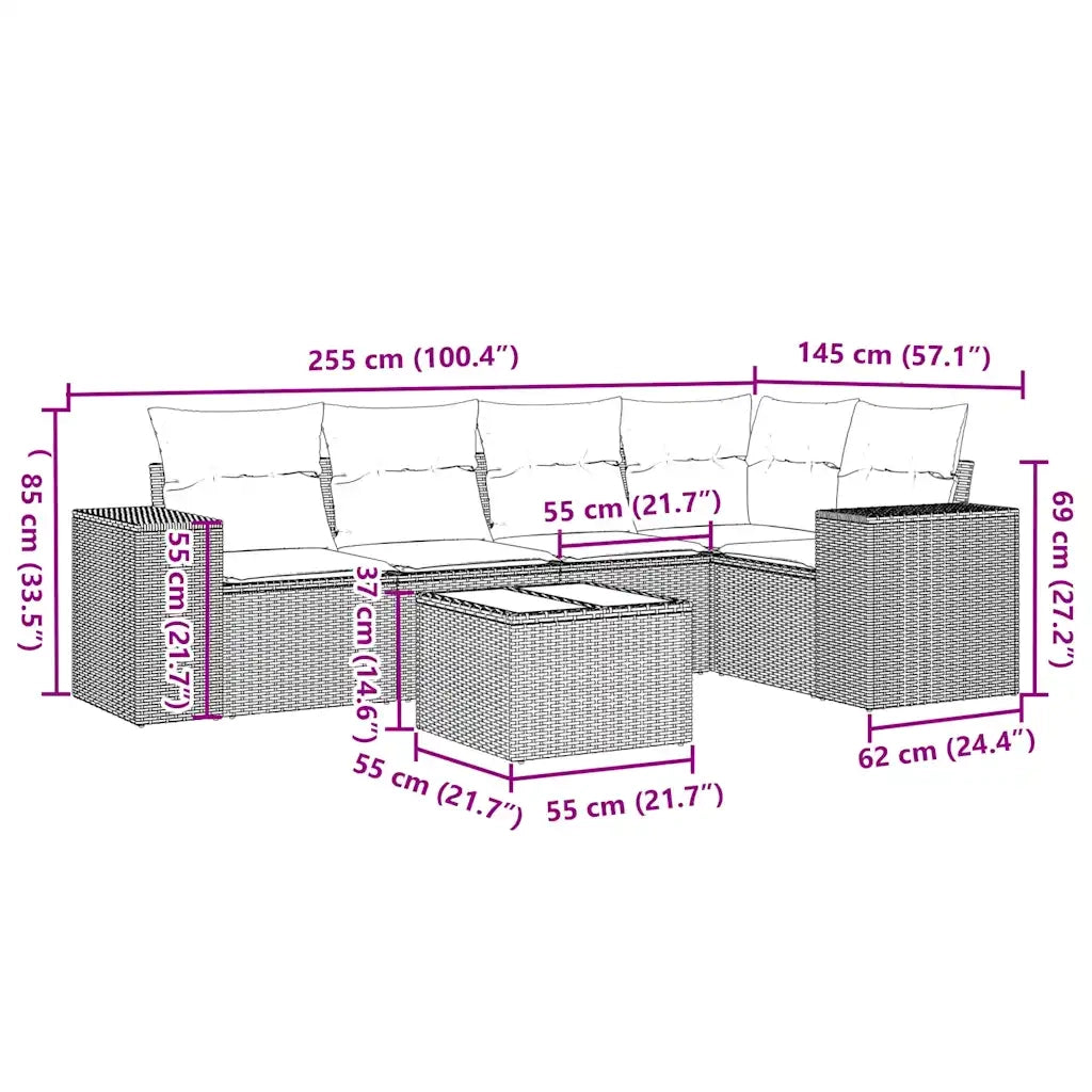 Set Divano da Giardino 6pz con Cuscini Grigio Chiaro Polyrattan