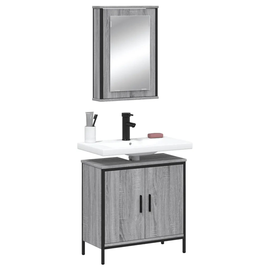 Set Mobili da Bagno | Armadio da bagno 2 pz Grigio Sonoma in Legno Multistrato