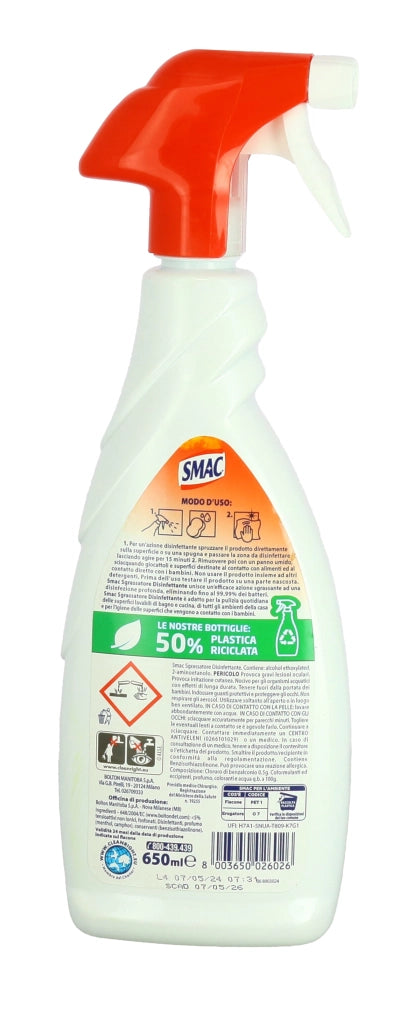 SMAC SPRAY SGRASSATORE 650 ML DISINFETTANTE CON CANDEGGINA