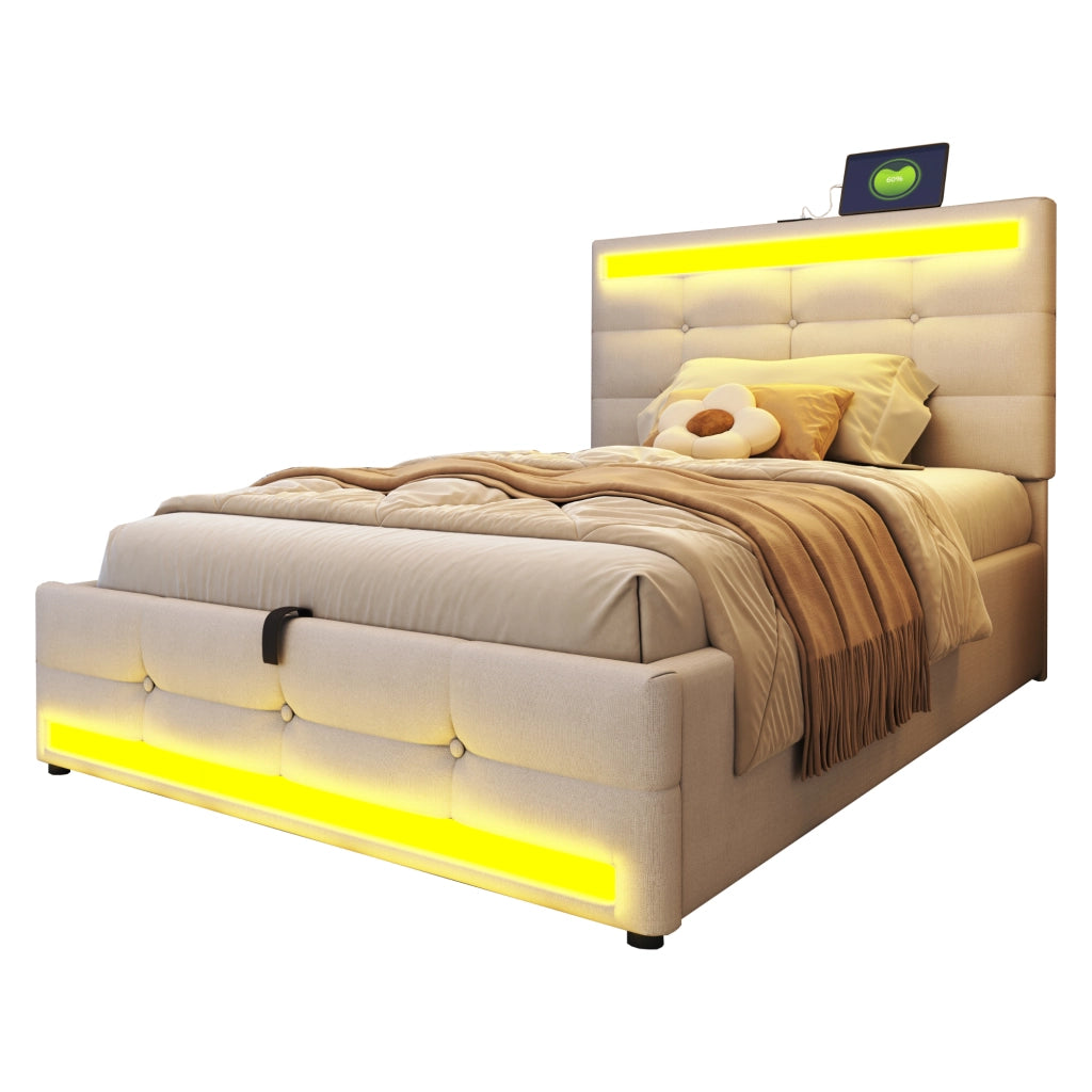 letto imbottito lino beige 90 x 200 cm