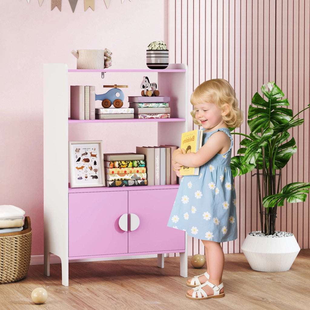 Libreria per bambini ¨C Minimal ¨C rosa e bianco, MDF, con 2 ripiani e 2 ante