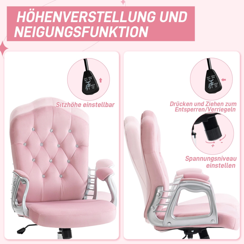 Sedia da ufficio ¨C Minimal ¨C Schienale regolabile altezza variabile velluto rosa