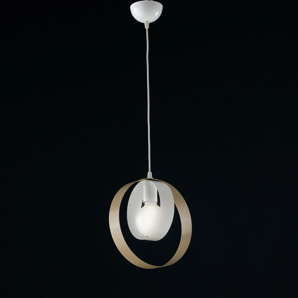 Sospensione Moderna 1 Luce Cerchi Ferro Bianco E Tortora Serie Bolla