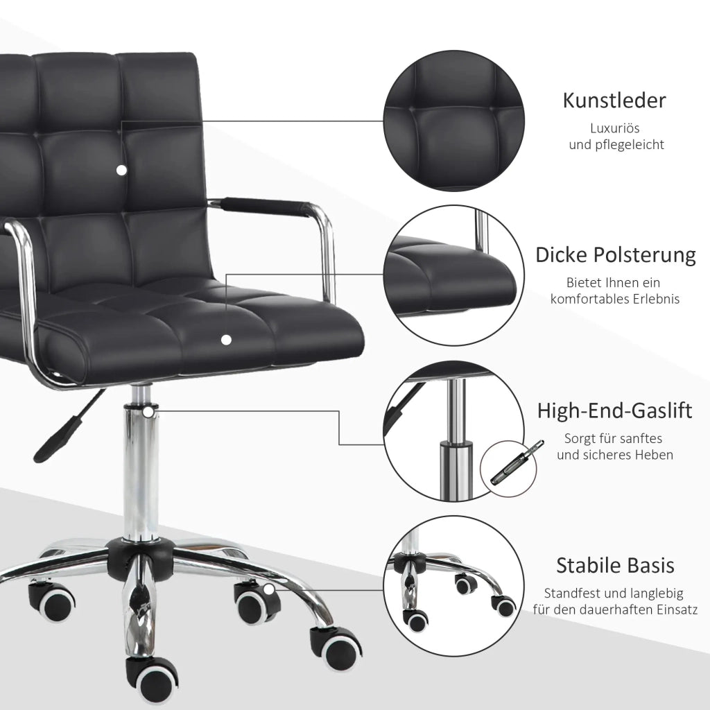 SEDIA UFFICIO Girevole Regolabile 46-61 cm Nero PVC con Braccioli