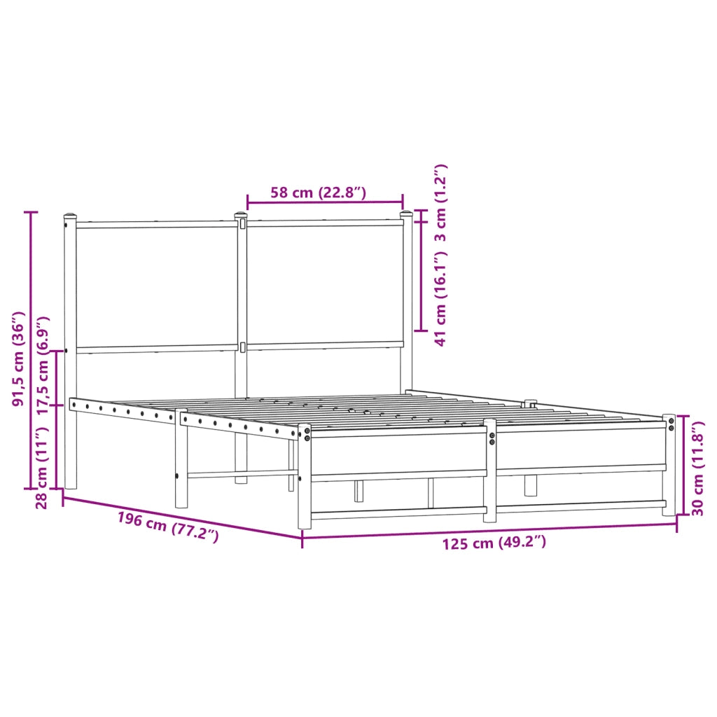 Letto matrimoniale | Letto per adulti | Giroletto senza Materaso in Metallo Rovere Sonoma 120x190 cm