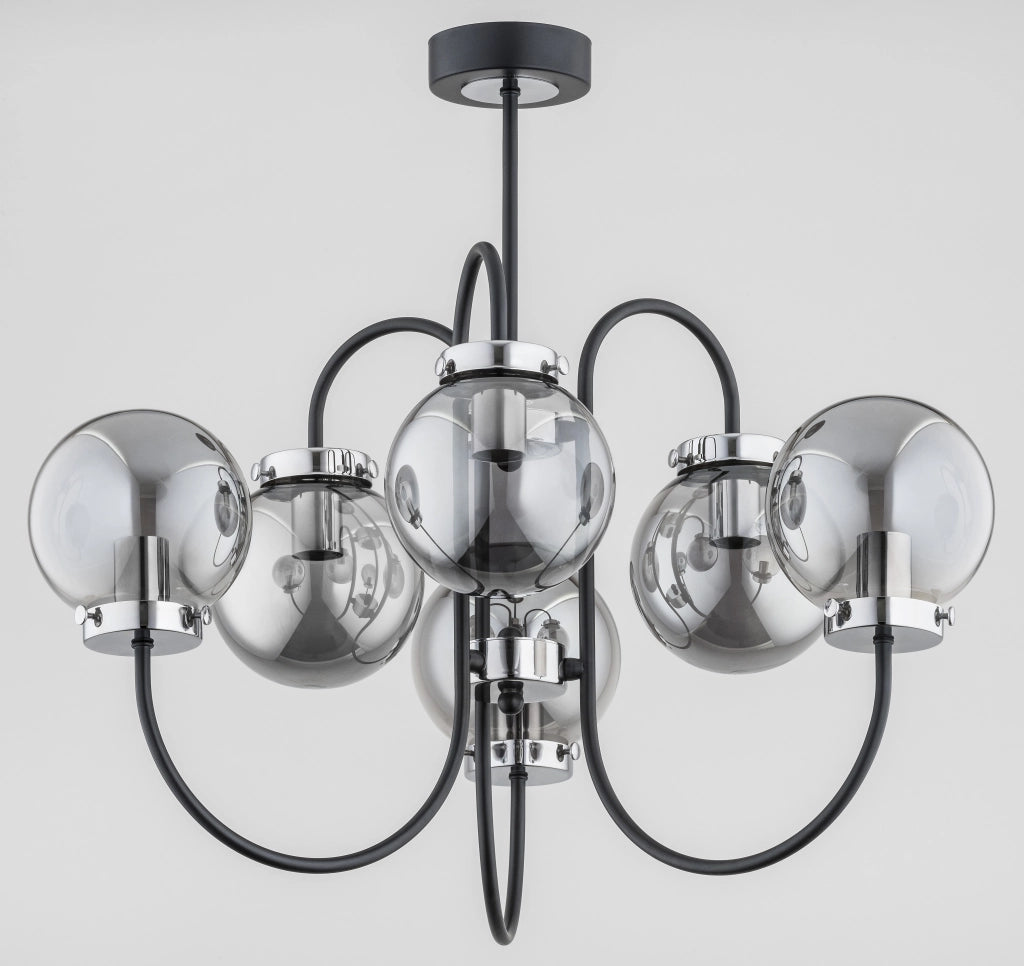 Lampadario moderno nero argento 6xE14 vetro MIDAS Alfa