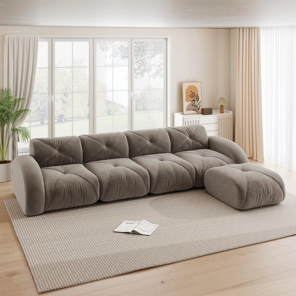 Divano modulare L - Zephmum - 4 posti, marrone, antiscivolo, senza montaggio