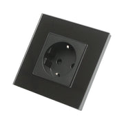Presa schuko nera 220V, 16A, cornice in vetro 86x86x34mm