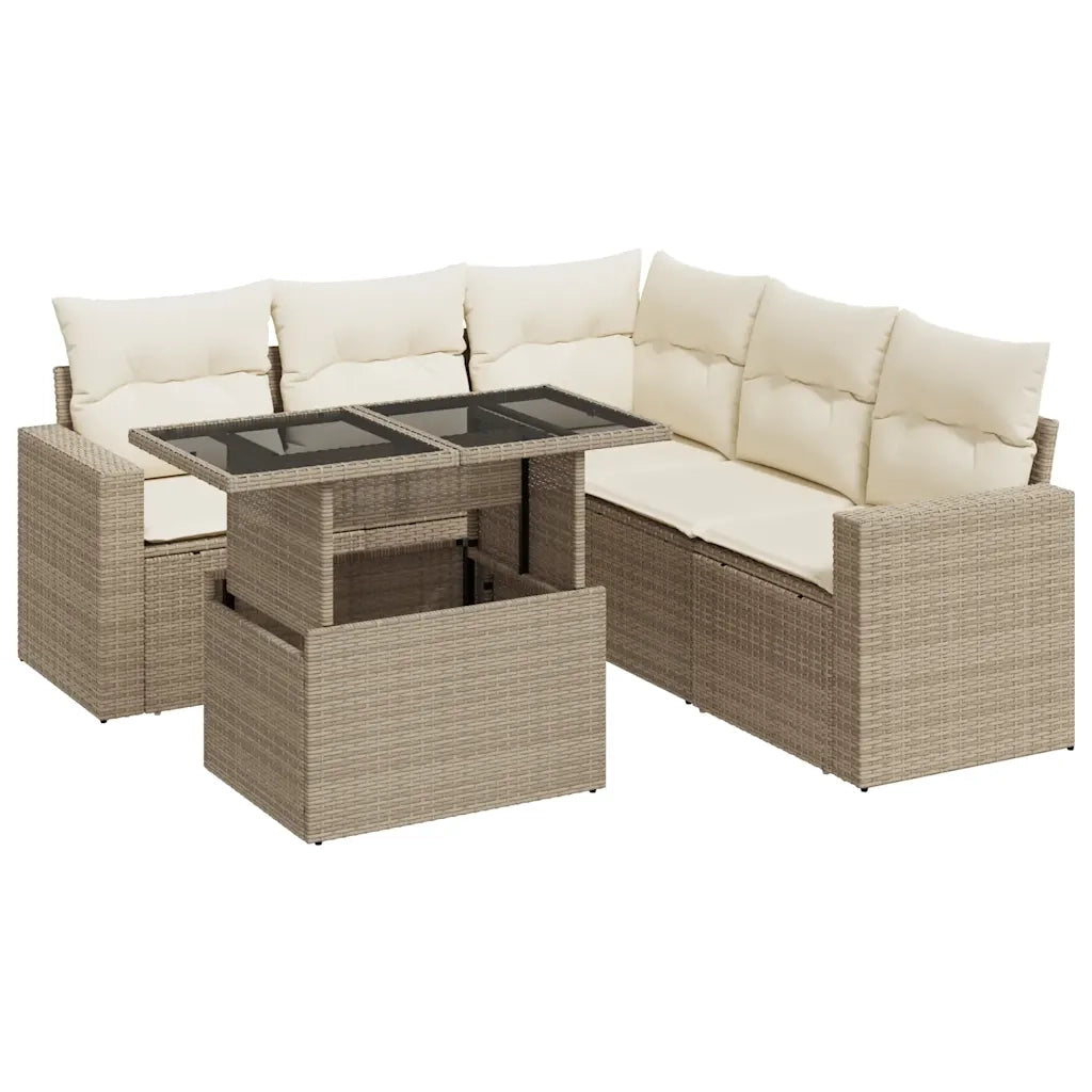 Set Divano da Giardino 6 pz con Cuscini Beige in Polyrattan 3326319