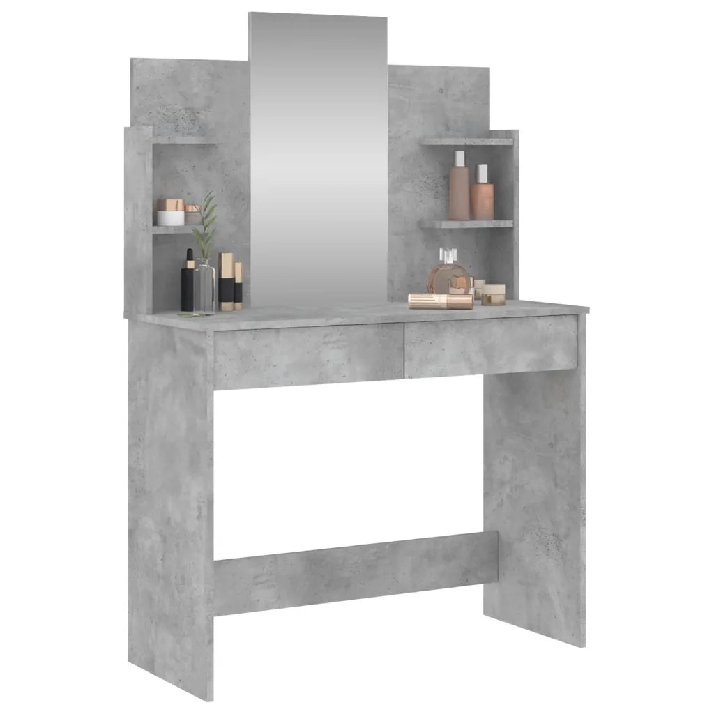 Toeletta con Specchio-Tavolo da Vanit¨¤ Grigio Cemento 96x39x142 cm