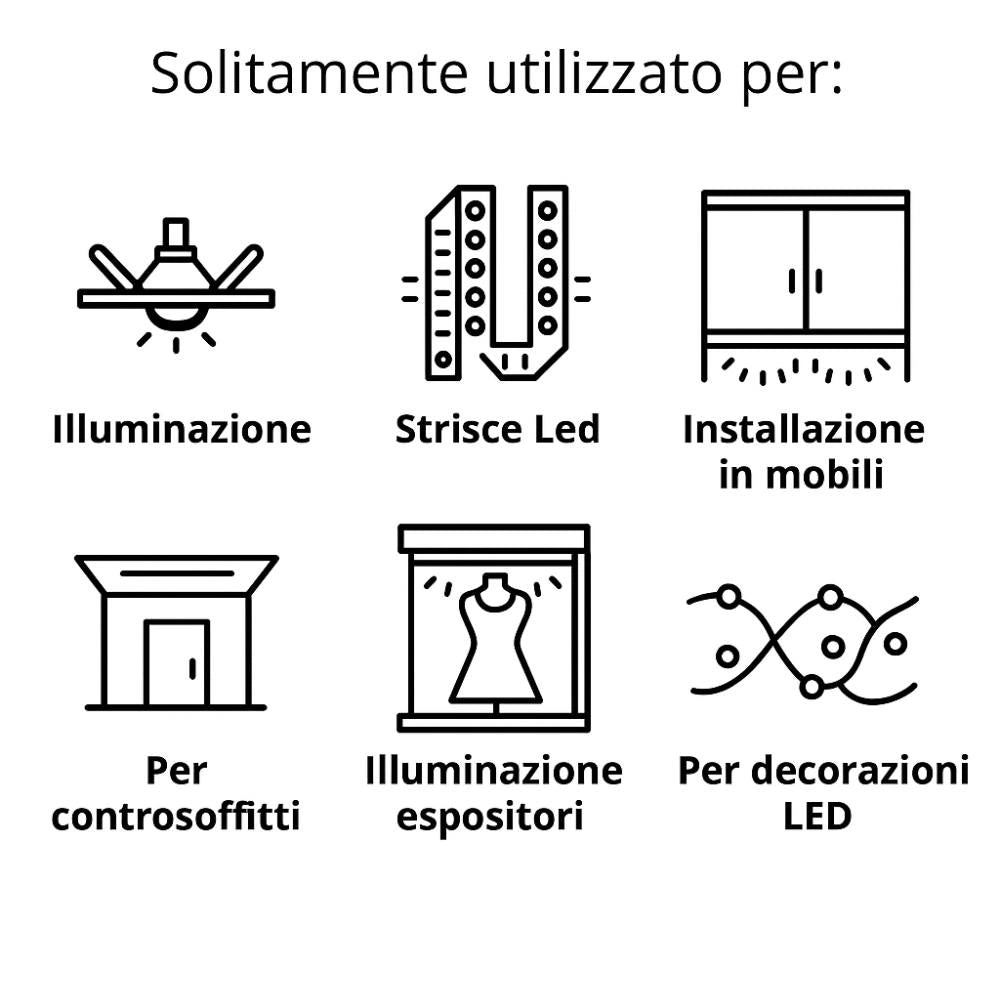 Alimentatore 60w 12v 5a per strisce led ip20 interno