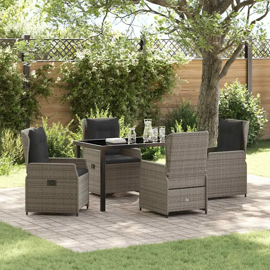 Set da Pranzo per Giardino 5 pcs Grigio polyrattan