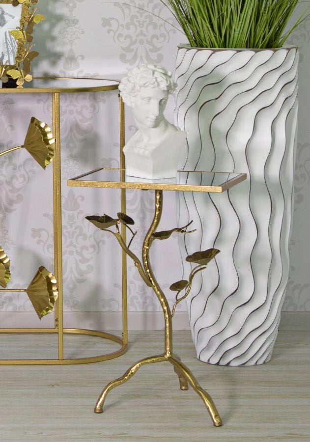 Tavolino Tisty 40x60x30 cm in Ferro e MDF Oro