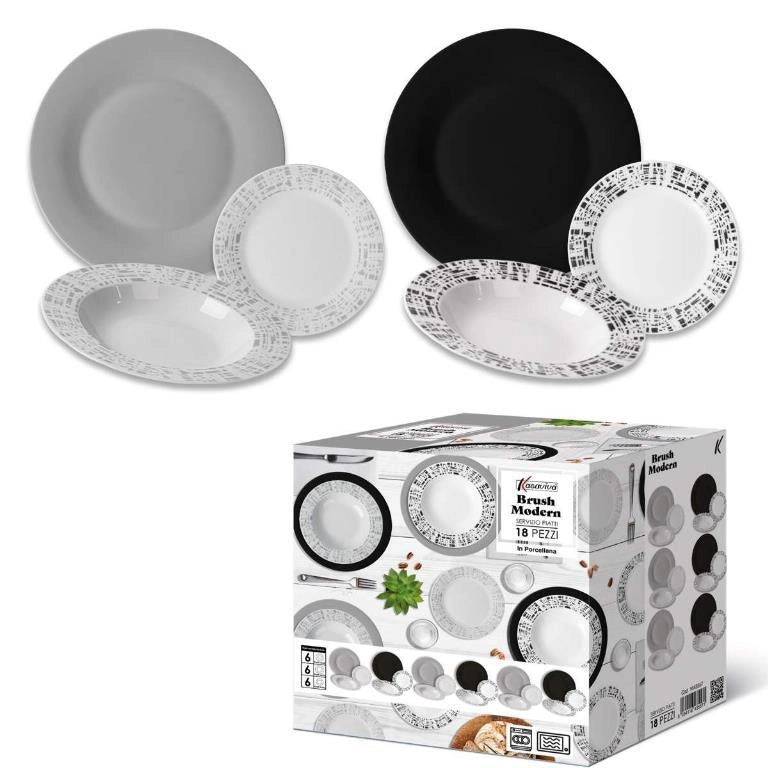 Servizio di Piatti da Tavola in Ceramica Brush Modern 18 Pezzi
