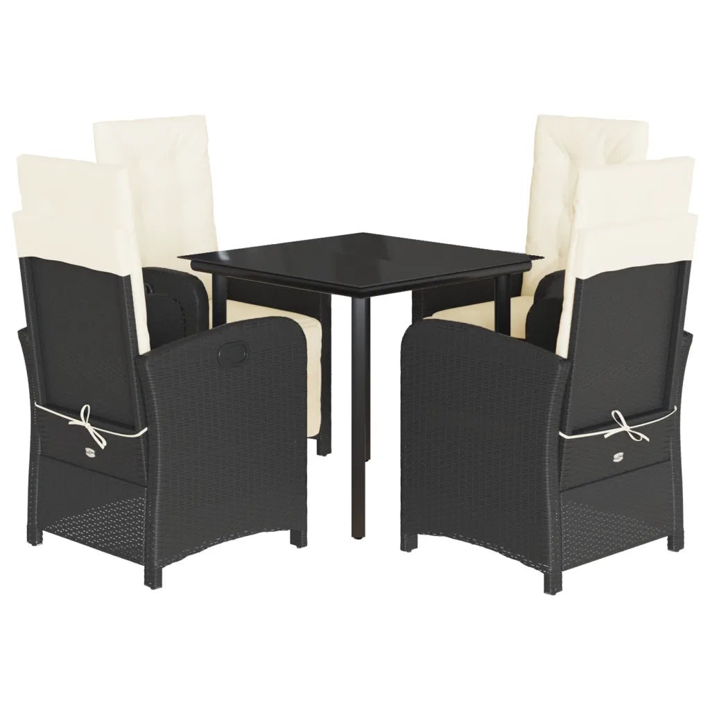 Set da Pranzo da Giardino 5 pz Nero con Cuscini in Polyrattan