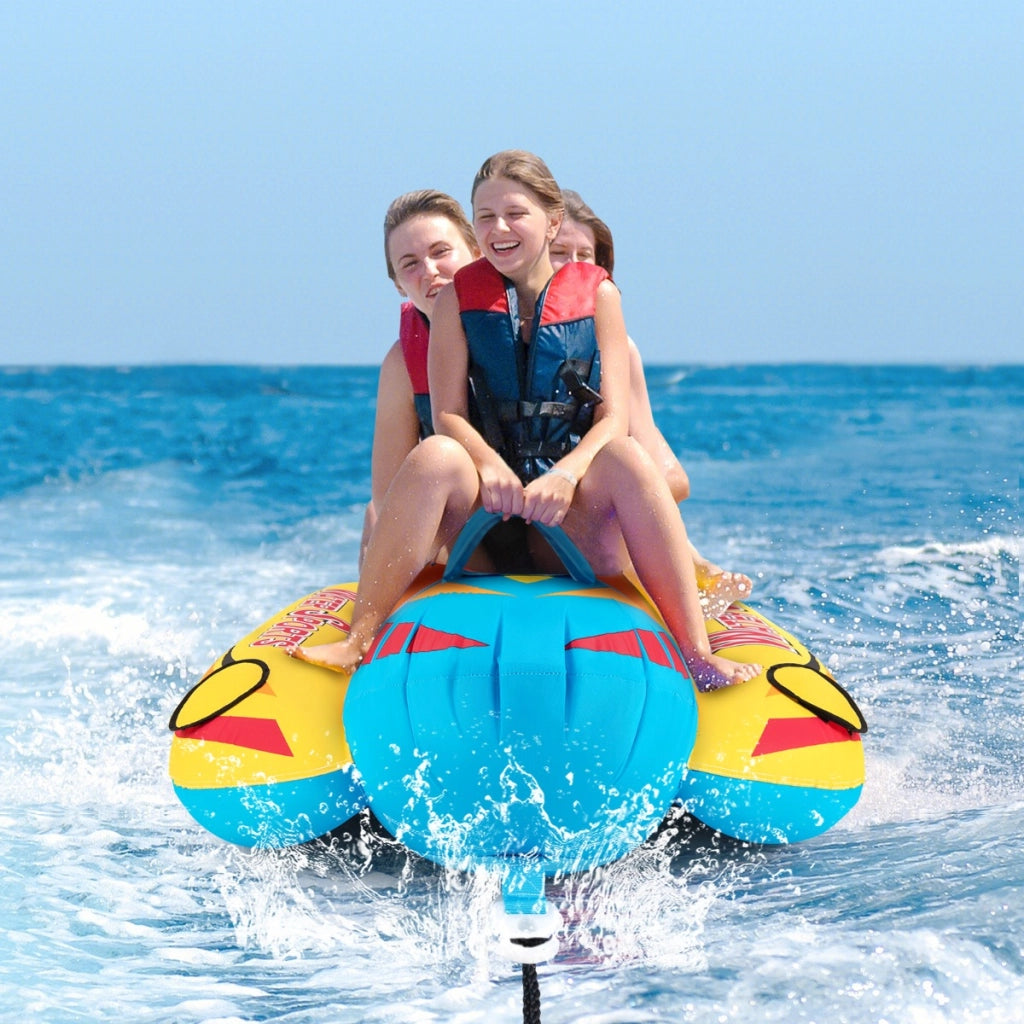 Gommone a banana gonfiabile per 3 persone, Tubo trainabile per sport acquatici e nautici con 3 maniglie imbottite