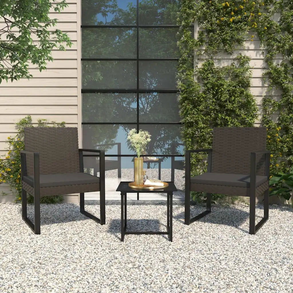 Set Divani da Giardino 3 pz | Set Salotto da Giardino con Cuscini Nero in Polyrattan