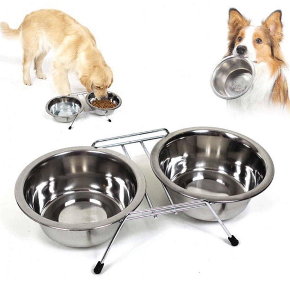 Trade Shop - Doppia Ciotola Con Supporto Per Cani 2x550ml Per Cibo Acqua Crocchette Acciaio -
