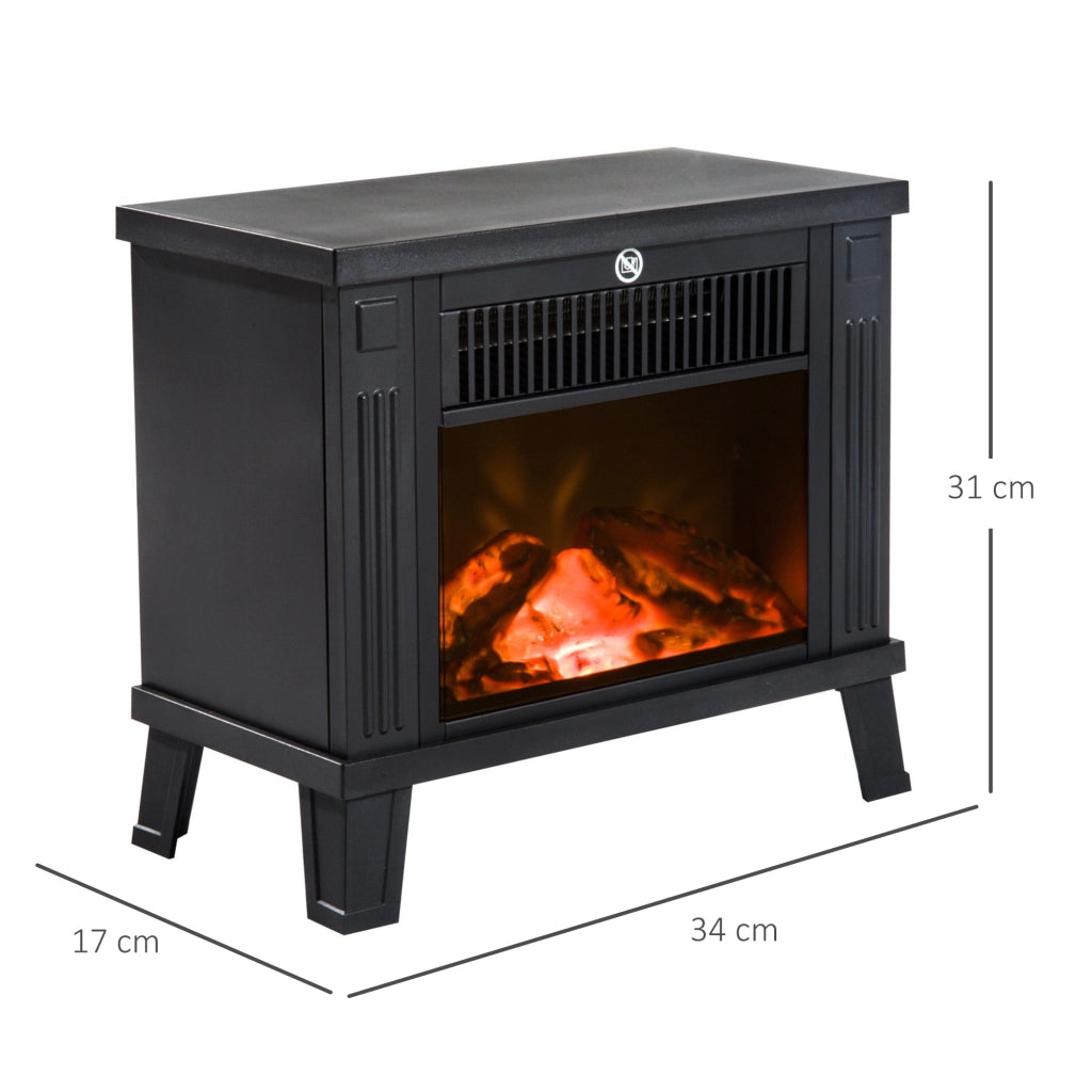 EasyComfort Camino Elettrico da Terra Moderno 600W/1200W con Effetto Fiamma, Caminetto Elettrico con Protezione da Surriscaldamento e Antiribaltamento, 34x17x31 cm, Nero