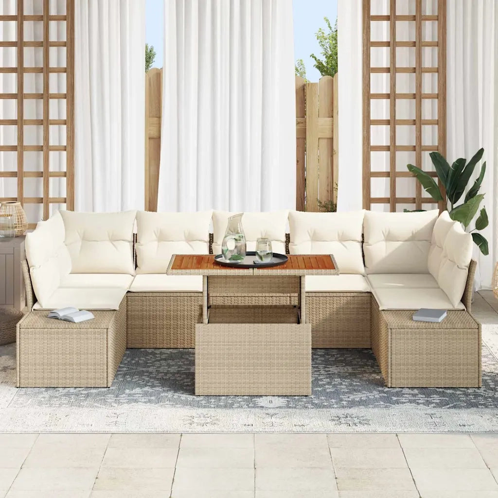 Set Divano da Giardino 8 pcs Beige Poly Rattan