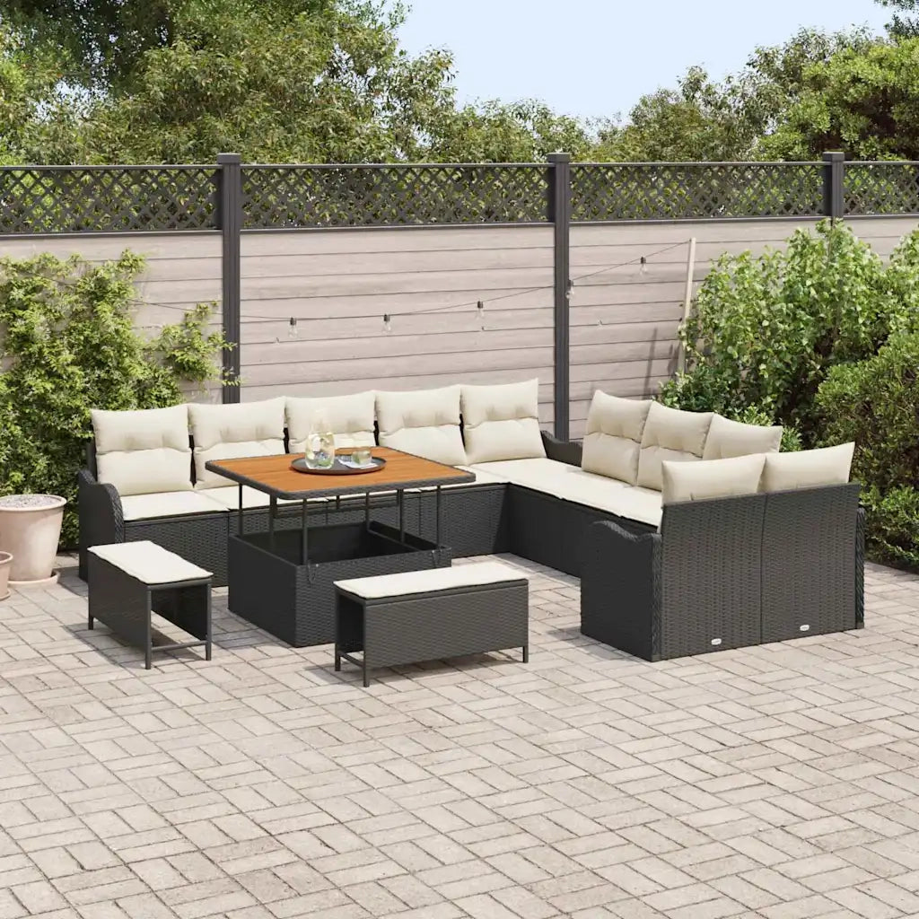 Set Divano da Giardino con cuscino 13 pcs Nero e Crema 3364265