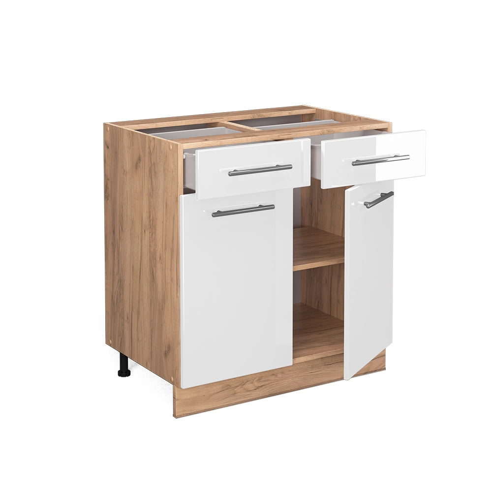 Mobiletto base per cucina Fame-Line Bianco lucido/Rovere dorato 80 cm, PL Rovere Vicco